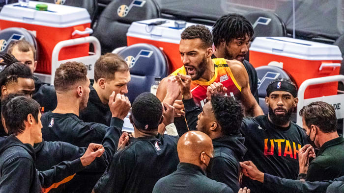After apologizing for being “careless,” Gobert (in jersey) elevated his game, playing arguably the best defense of his career.undefined